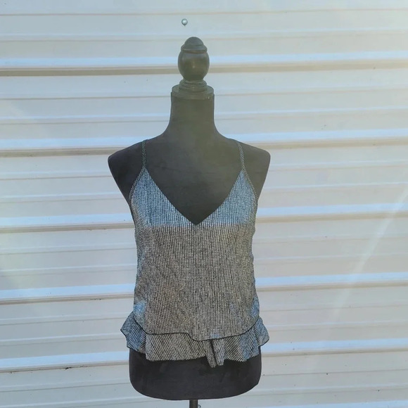 Love Culture Cropped Ruffle Silver Black Metallic Spaghetti Strap S Womens Top - Picture 4 of 12